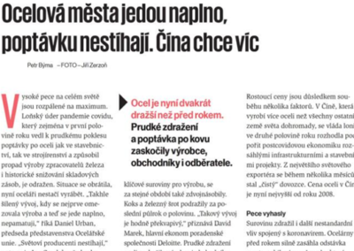 Ocelová města jedou naplno, poptávku nestíhají. Čína chce víc